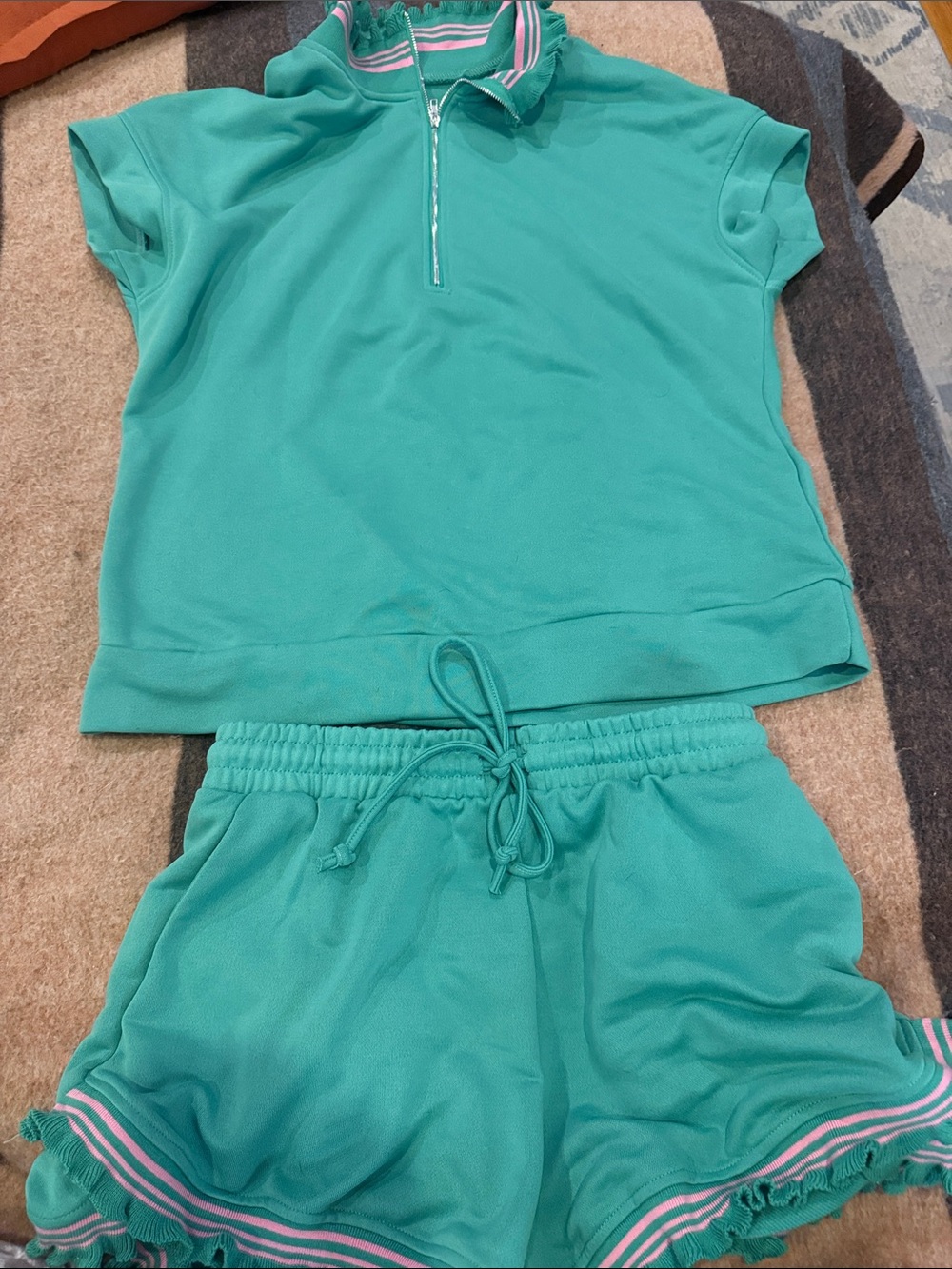 Women’s  Green with Pink Trim  Short Set with Drawstring Shorts